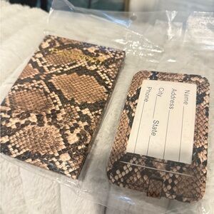 Snake Print Brown Passport Holder Luggage Tag Set New Cardholder Passport Wallet